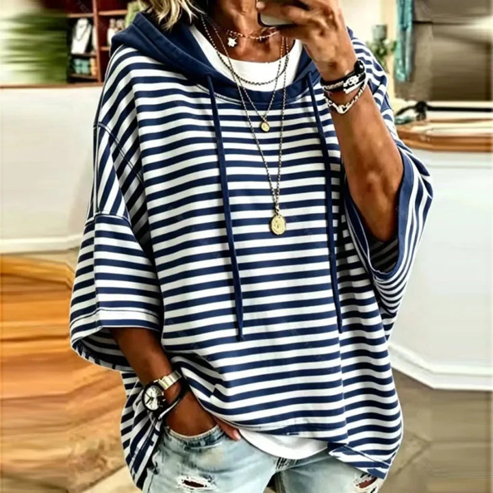 Effortless Striped Hooded Pullover