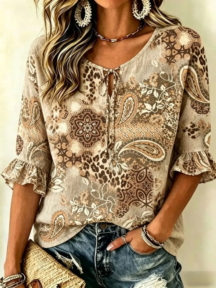Lucy | Women's Paisley Tie Front Casual Flowy Blouse