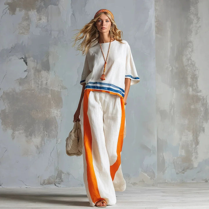 Jennifer | Women's Color Block Wide Leg Casual Two Piece Set
