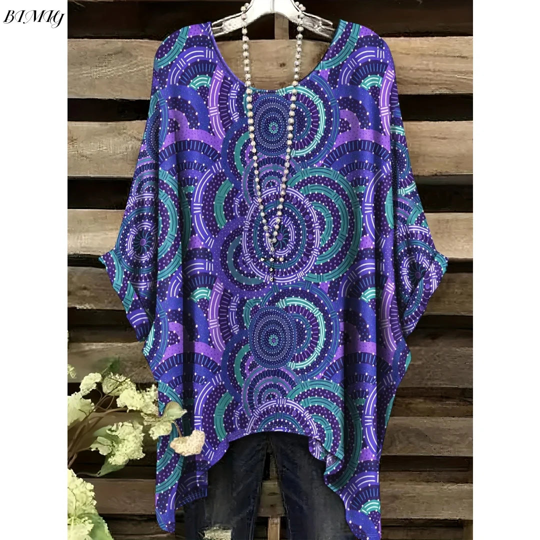 Hope | Women's Floral Crew Neck Short Sleeve Bohemian Tunic