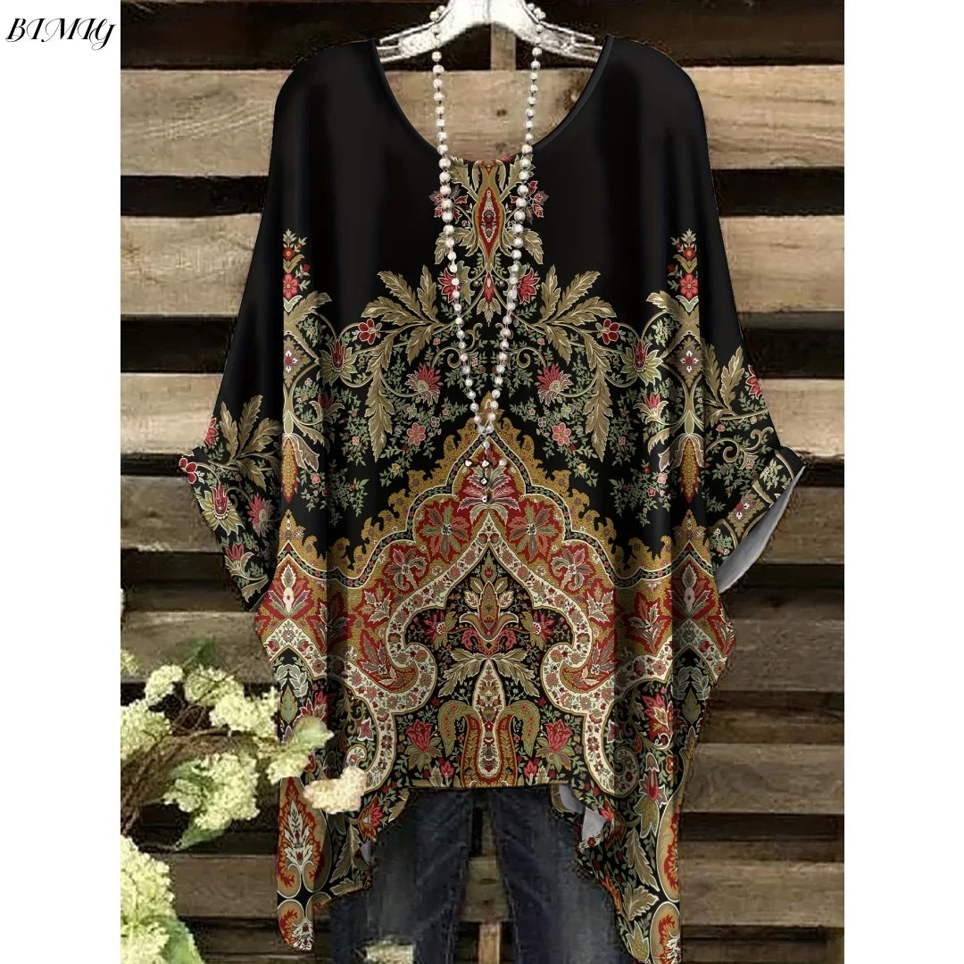 Hope | Women's Floral Crew Neck Short Sleeve Bohemian Tunic