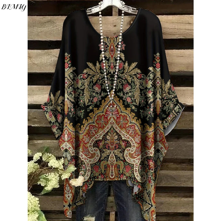 Hope | Women's Floral Crew Neck Short Sleeve Bohemian Tunic