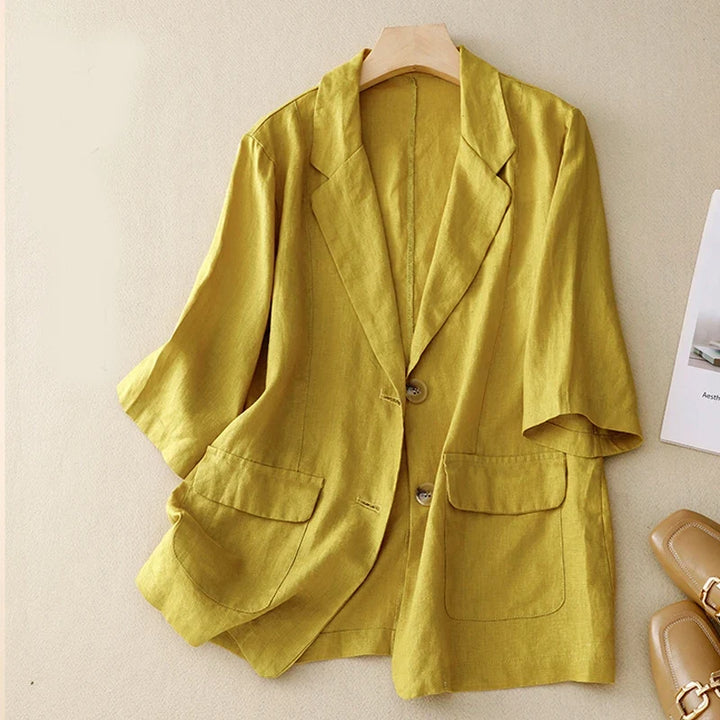 Stylish Linen Blazer for Women with Collared Pockets Plus Size Casual Style