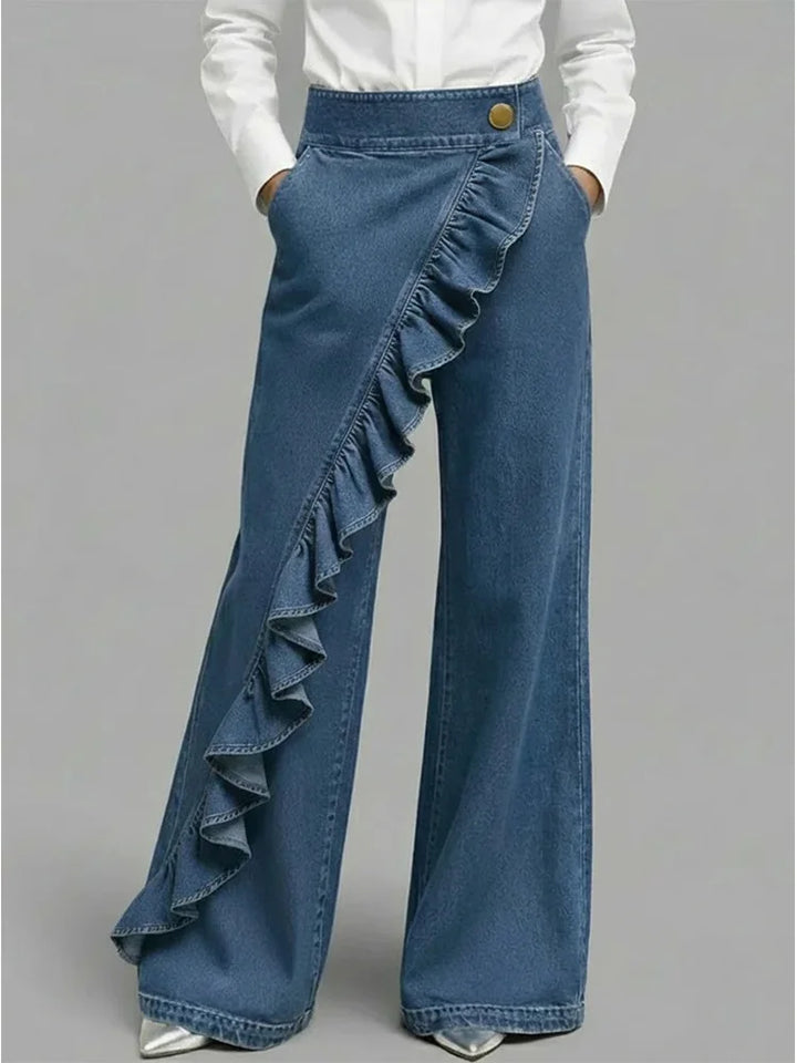 Lyla | Women's Denim Wide Leg Ruffle Casual Relaxed Jeans