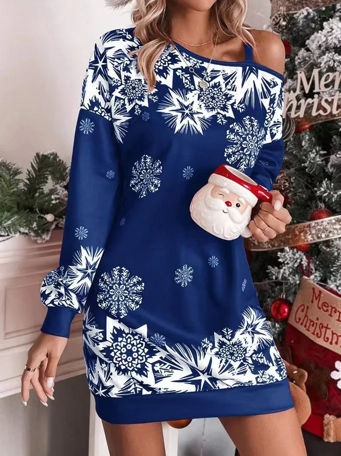 Wulflaed | Women Snowflake Cold Shoulder Christmas Party Dress