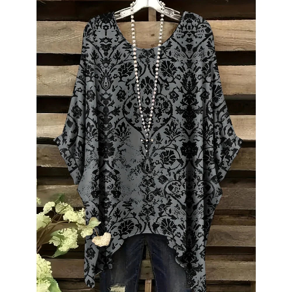 Hope | Women's Floral Crew Neck Short Sleeve Bohemian Tunic