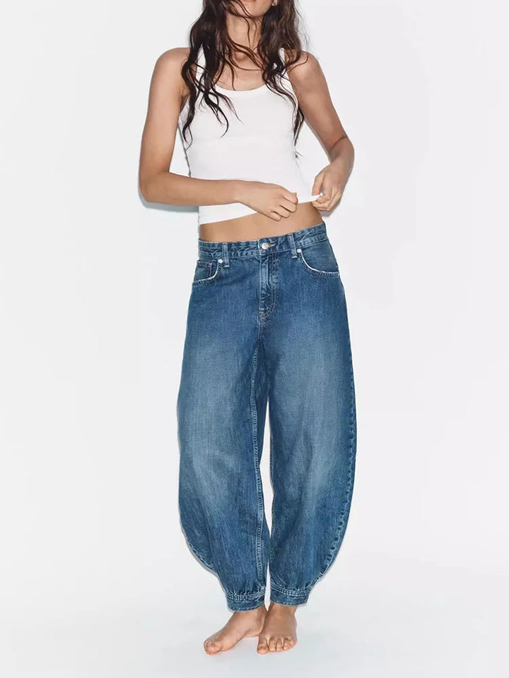 Stylish Blue Denim Baggy Jeans for Women with Balloon Leg Plus Size Flowy Oversized Casual Style