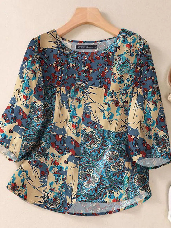 Juniper | Women's Floral Elbow Sleeve Cotton Bohemian Blouse