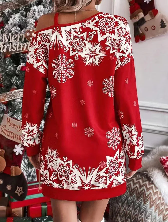 Wulflaed | Women Snowflake Cold Shoulder Christmas Party Dress