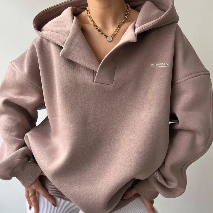 Hoodie Notched V Neck Oversized Knit