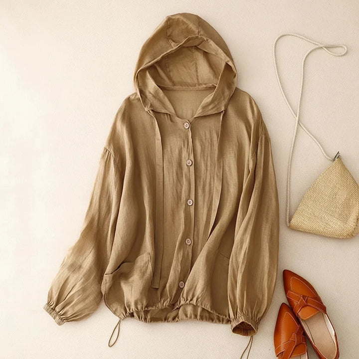 Arabella | Women's Linen Button Front Casual Knit Hooded Cardigan
