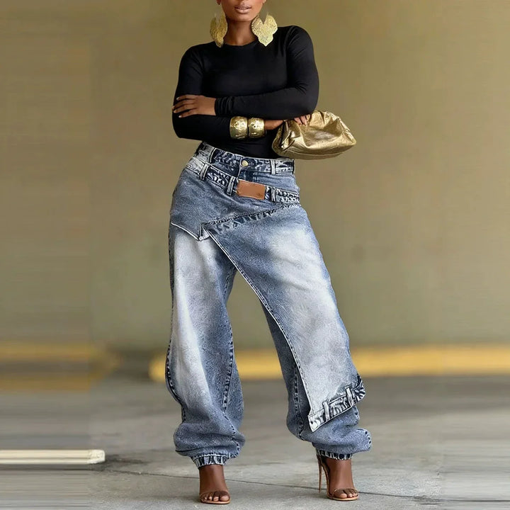 Kayla | Women's Denim Wide Leg Wrap Front Casual Relaxed Jeans