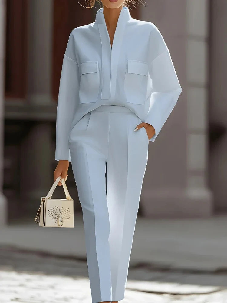 Reed | Women's Button Front Office Two Piece Pockets Set