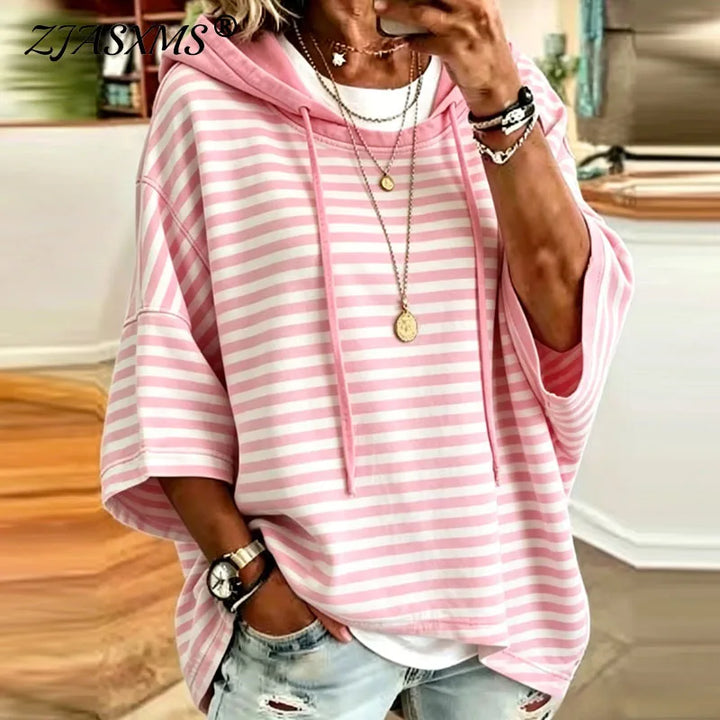 Effortless Striped Hooded Pullover