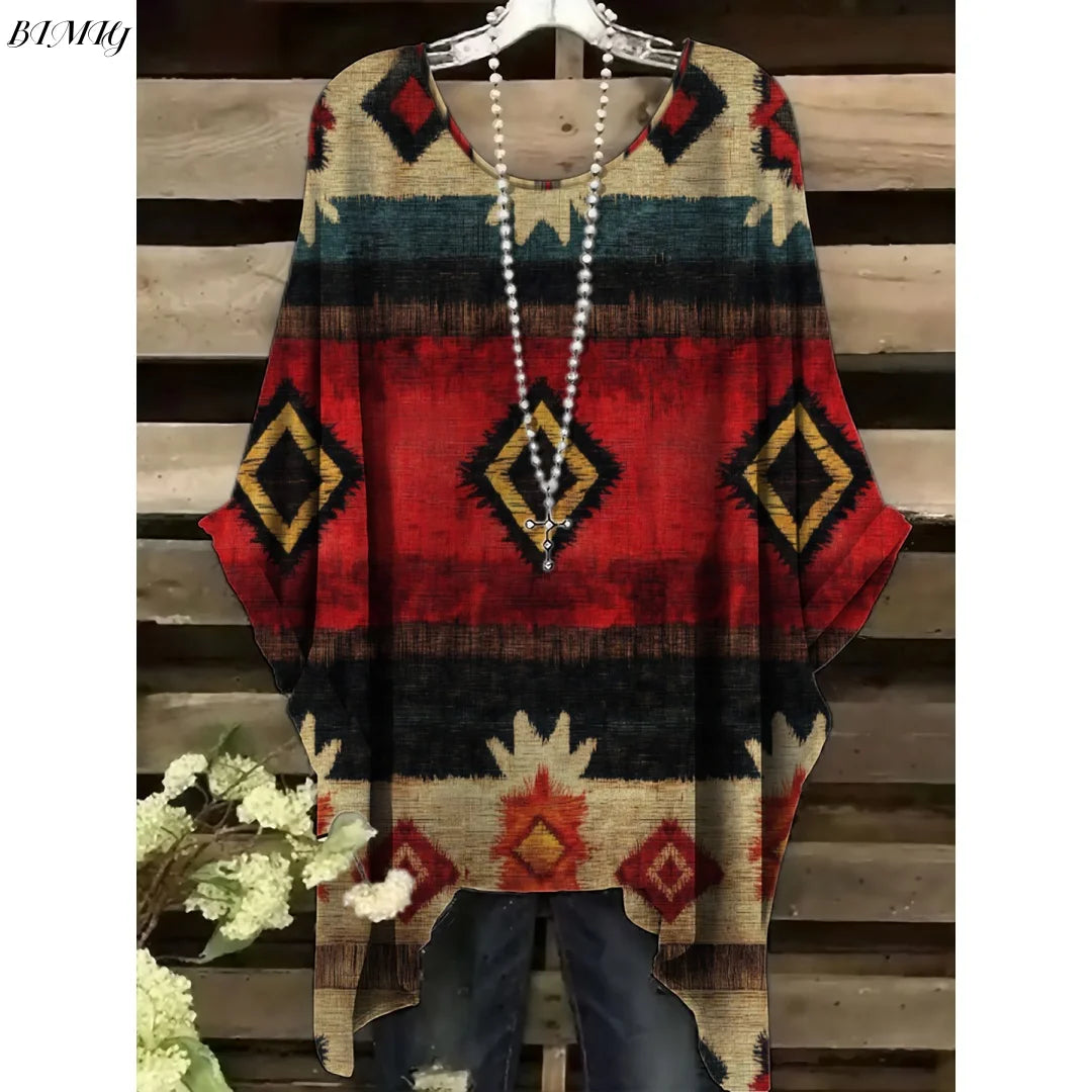 Hope | Women's Floral Crew Neck Short Sleeve Bohemian Tunic