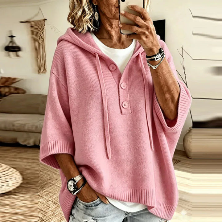 Robin | Women's V Neck Hooded Casual Knit Drawstring Sweater