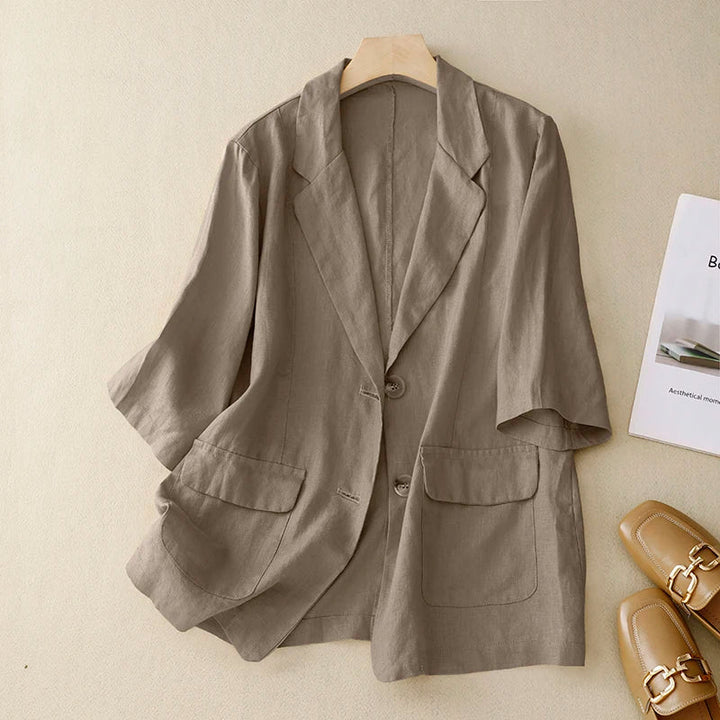 Stylish Linen Blazer for Women with Collared Pockets Plus Size Casual Style