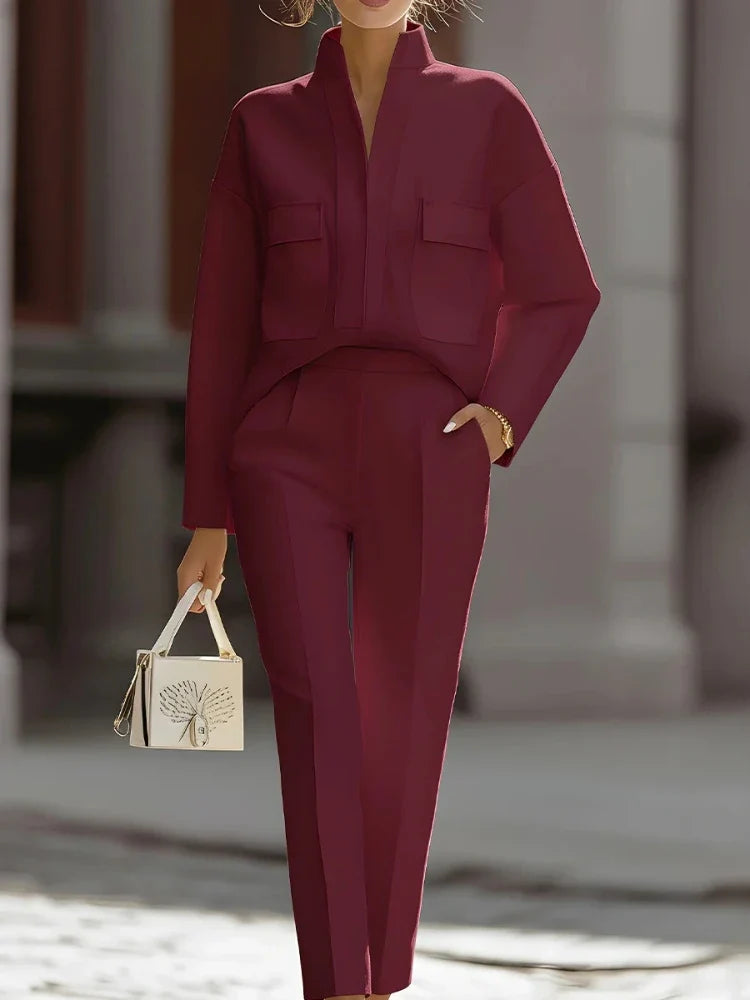 Reed | Women's Button Front Office Two Piece Pockets Set