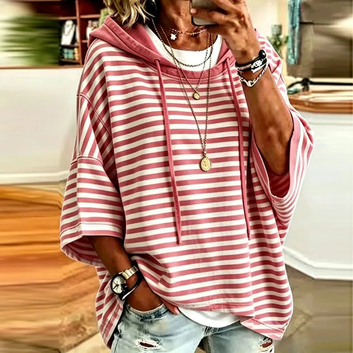 Effortless Striped Hooded Pullover