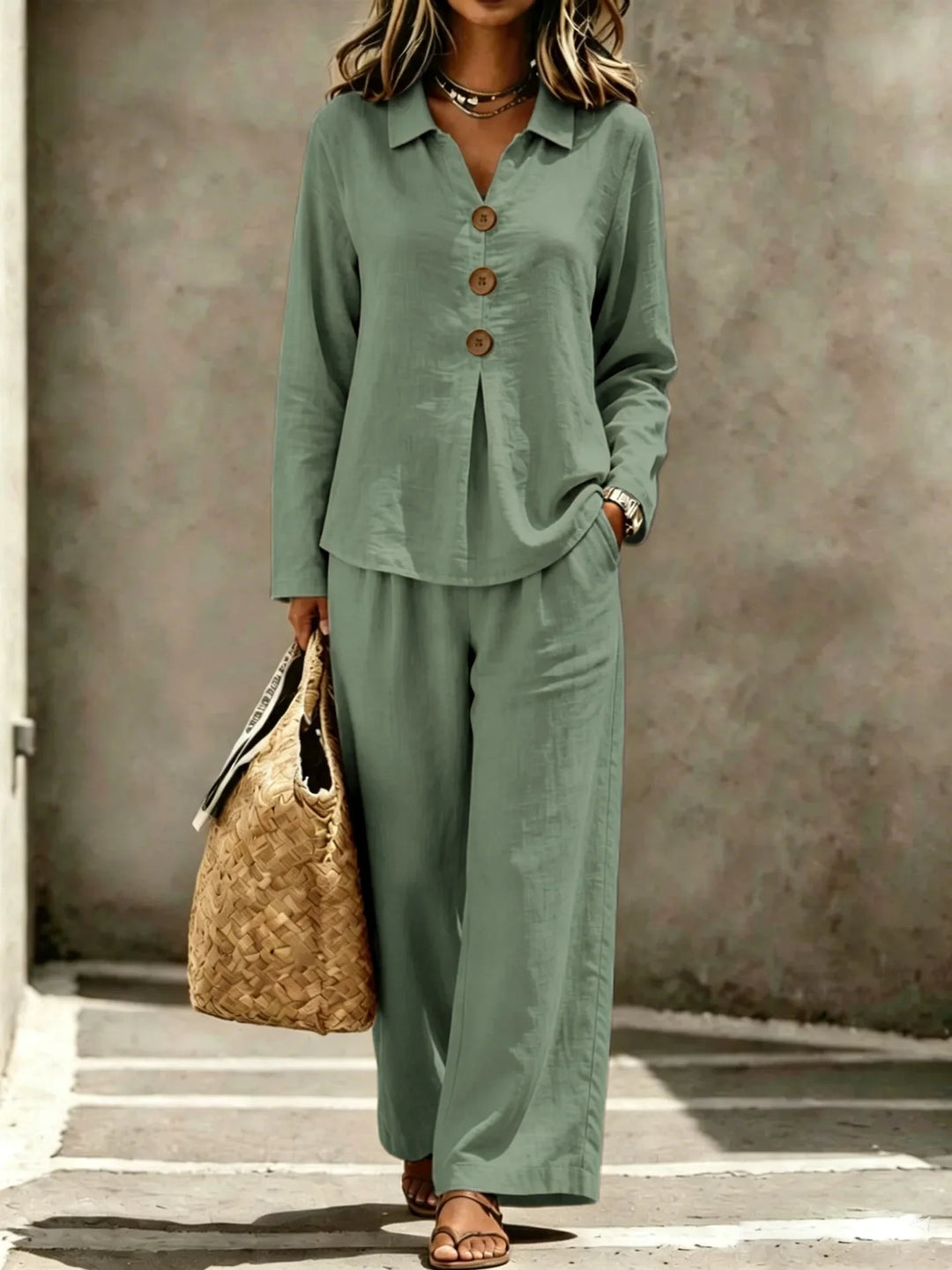 Elisa | Women's Button Front Office Two Piece Pockets Set
