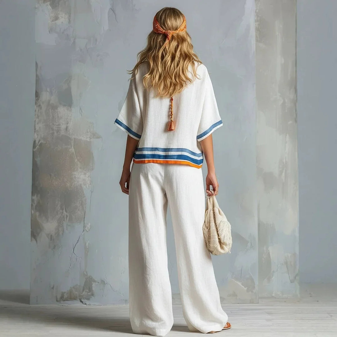 Jennifer | Women's Color Block Wide Leg Casual Two Piece Set
