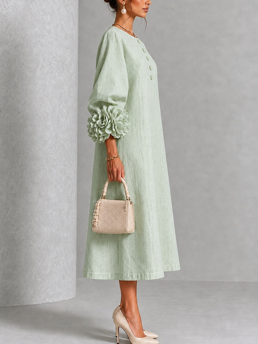 Hester | Women's Sage Modest Fall Winter Mother Of The Bride Wedding Guest Dress