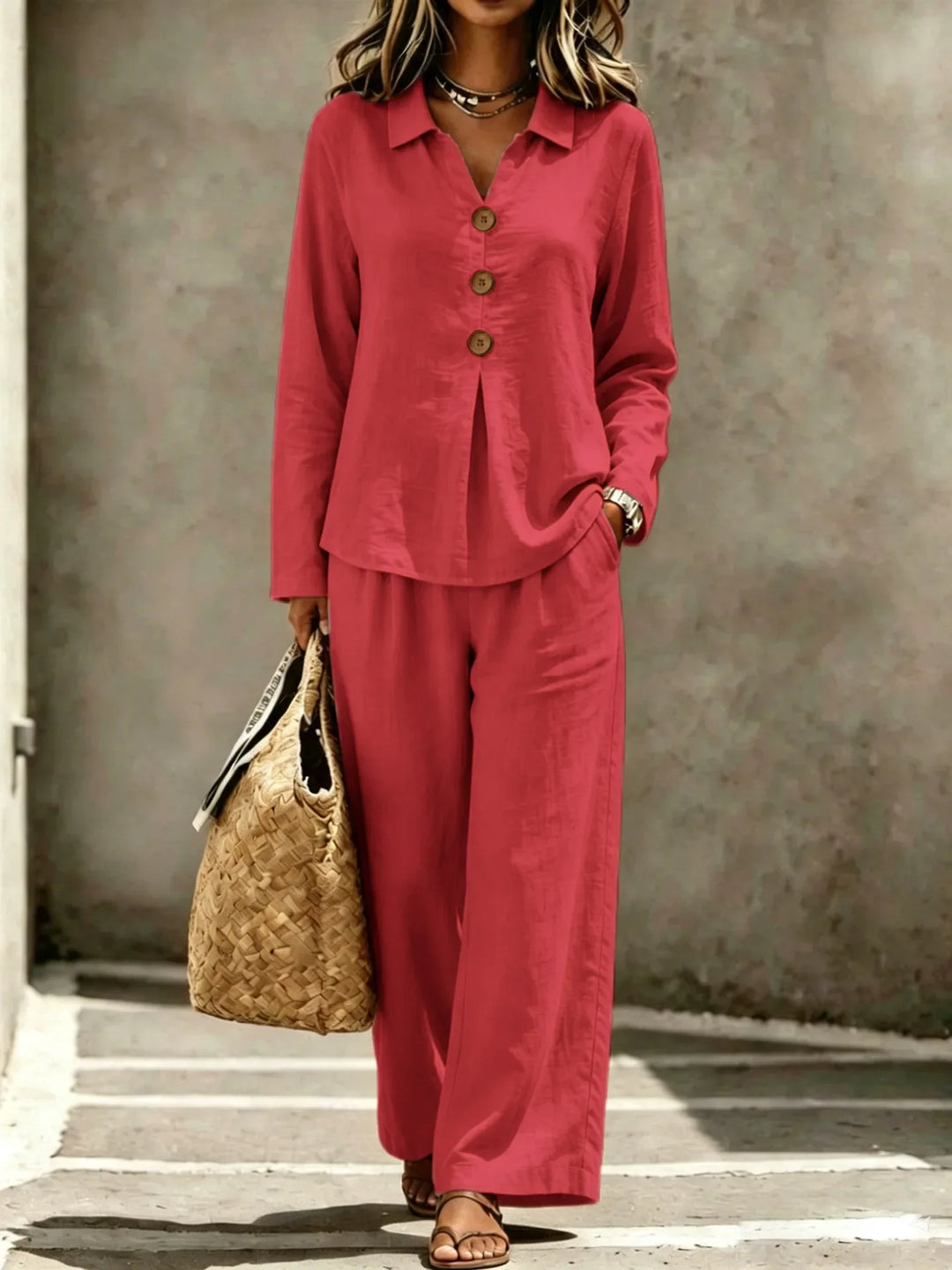 Elisa | Women's Button Front Office Two Piece Pockets Set