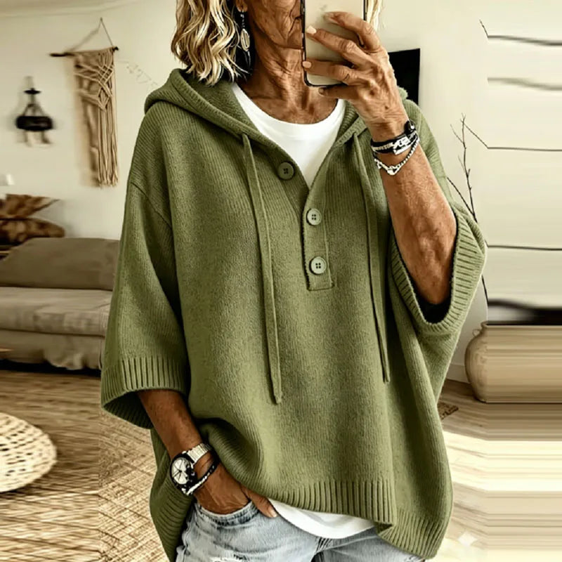 Robin | Women's V Neck Hooded Casual Knit Drawstring Sweater