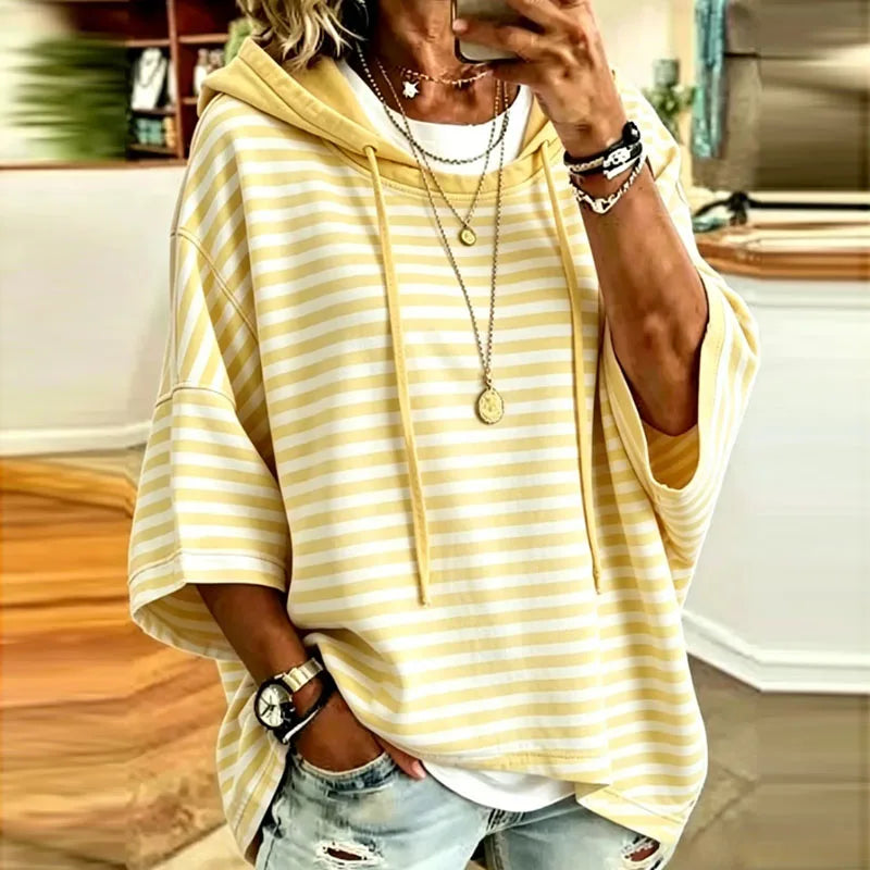 Effortless Striped Hooded Pullover