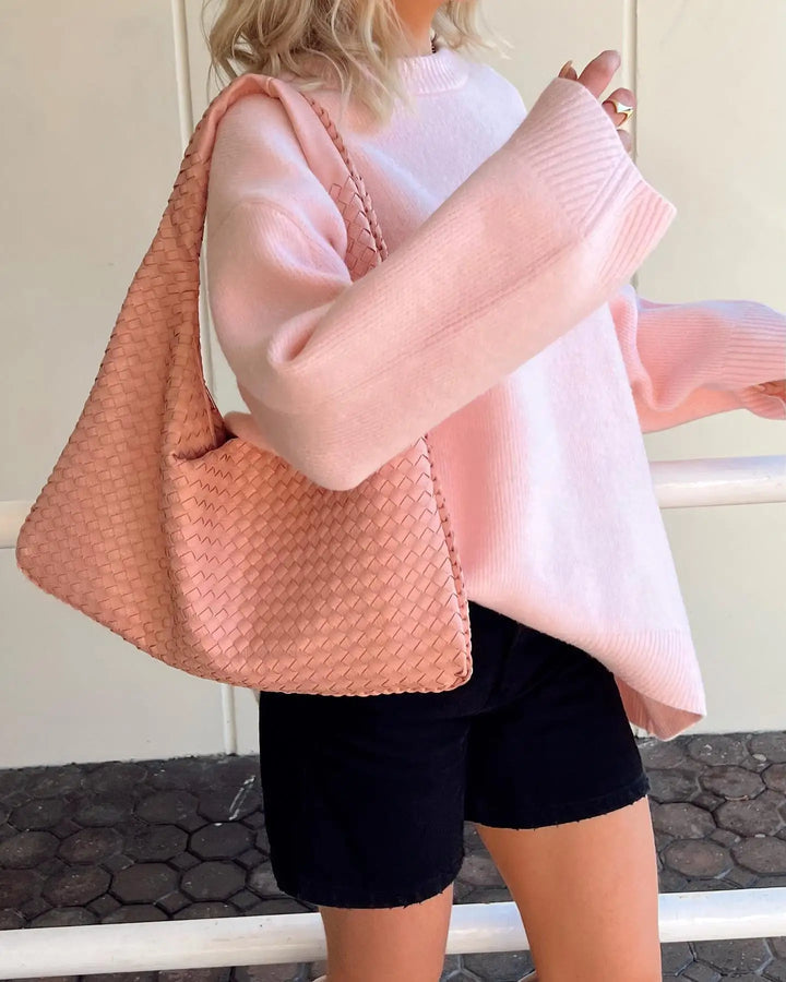 Nell | Women's Pink Crew Neck Long Sleeve Casual Knit Sweater