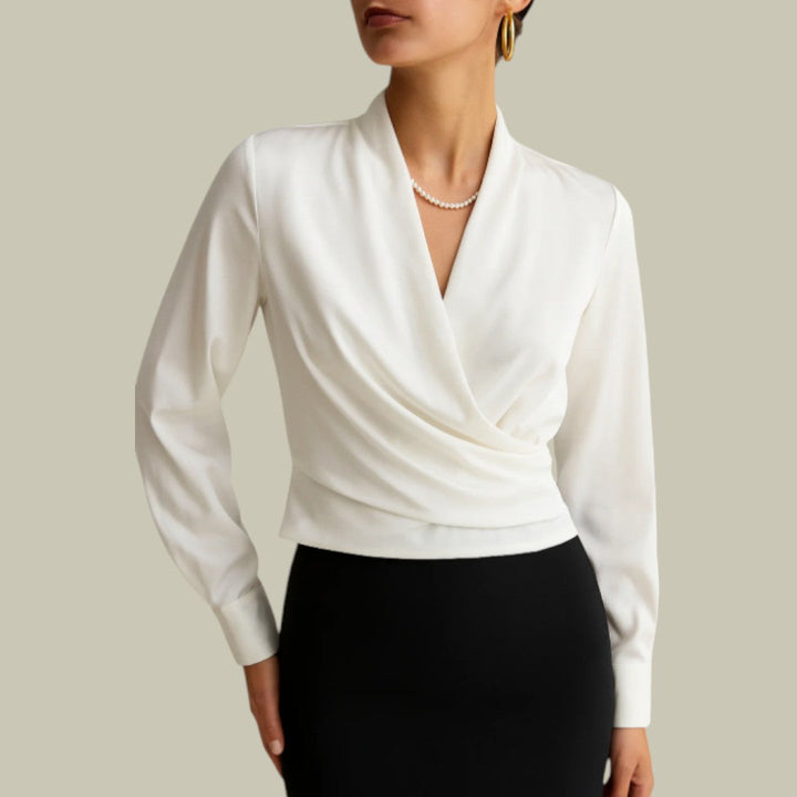 Briar | Women's Satin V Neck Long Sleeve Wrap Front Office Sequin Blouse