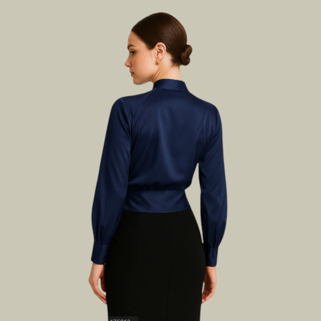 Briar | Women's Satin V Neck Long Sleeve Wrap Front Office Sequin Blouse