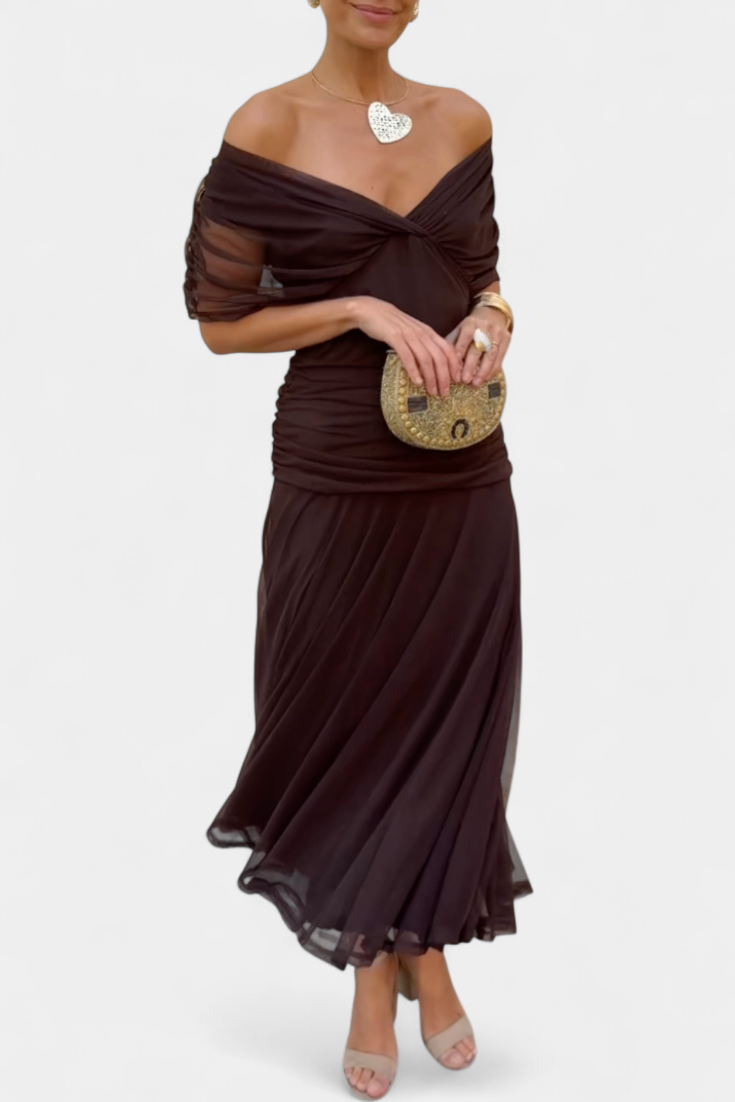 Elowen | Women's Floral Off Shoulder Ruched Cocktail Maxi Dress
