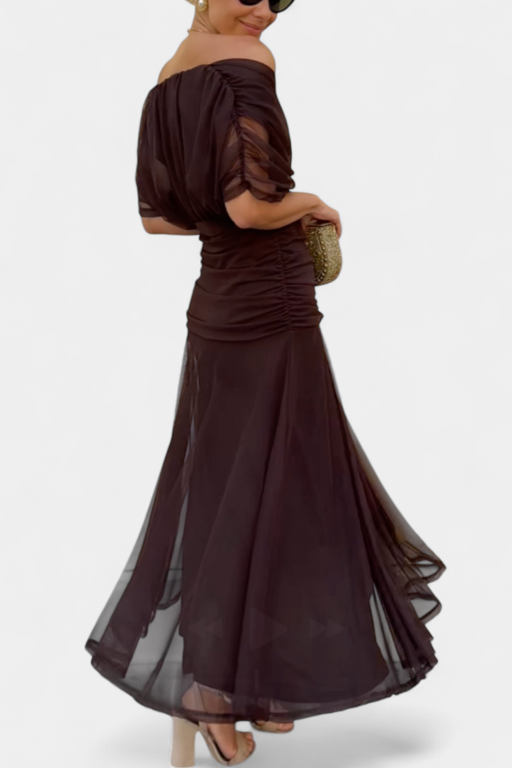 Elowen | Women's Floral Off Shoulder Ruched Cocktail Maxi Dress