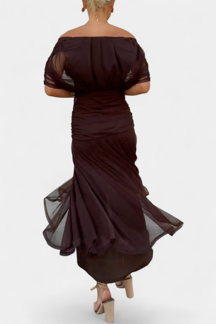 Elowen | Women's Floral Off Shoulder Ruched Cocktail Maxi Dress