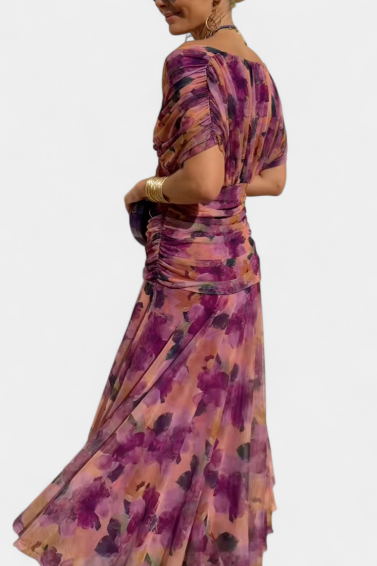 Elowen | Women's Floral Off Shoulder Ruched Cocktail Maxi Dress