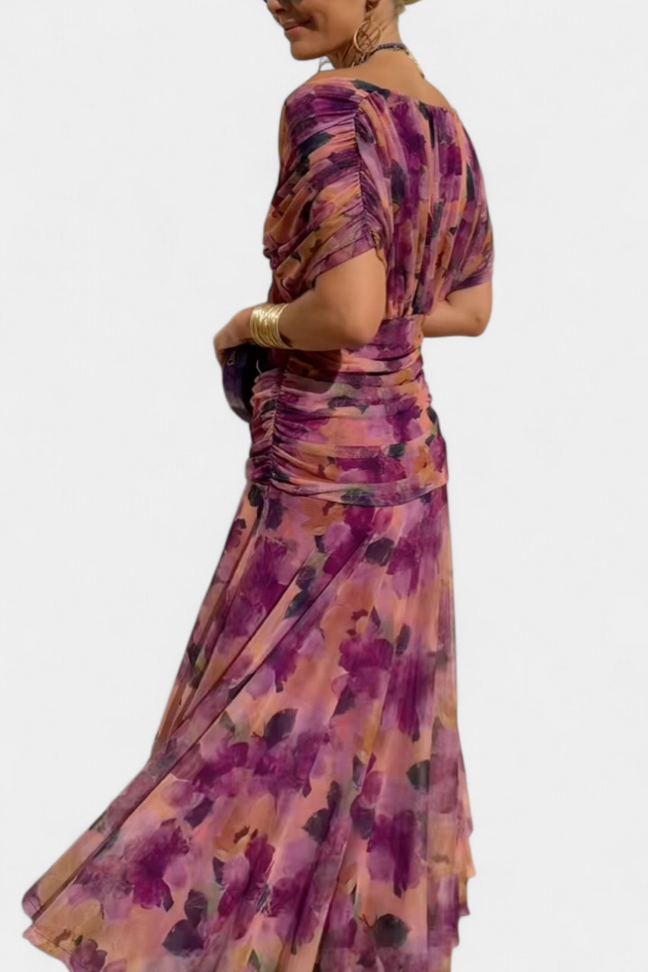Elowen | Women's Floral Off Shoulder Ruched Cocktail Maxi Dress