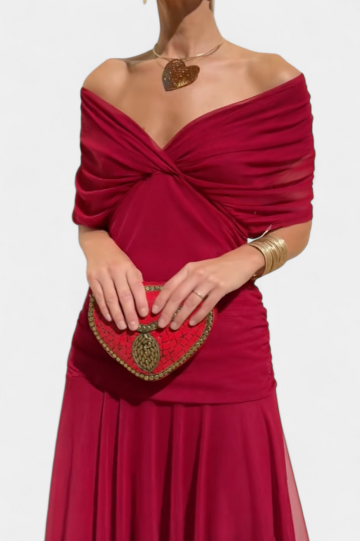 Elowen | Women's Floral Off Shoulder Ruched Cocktail Maxi Dress