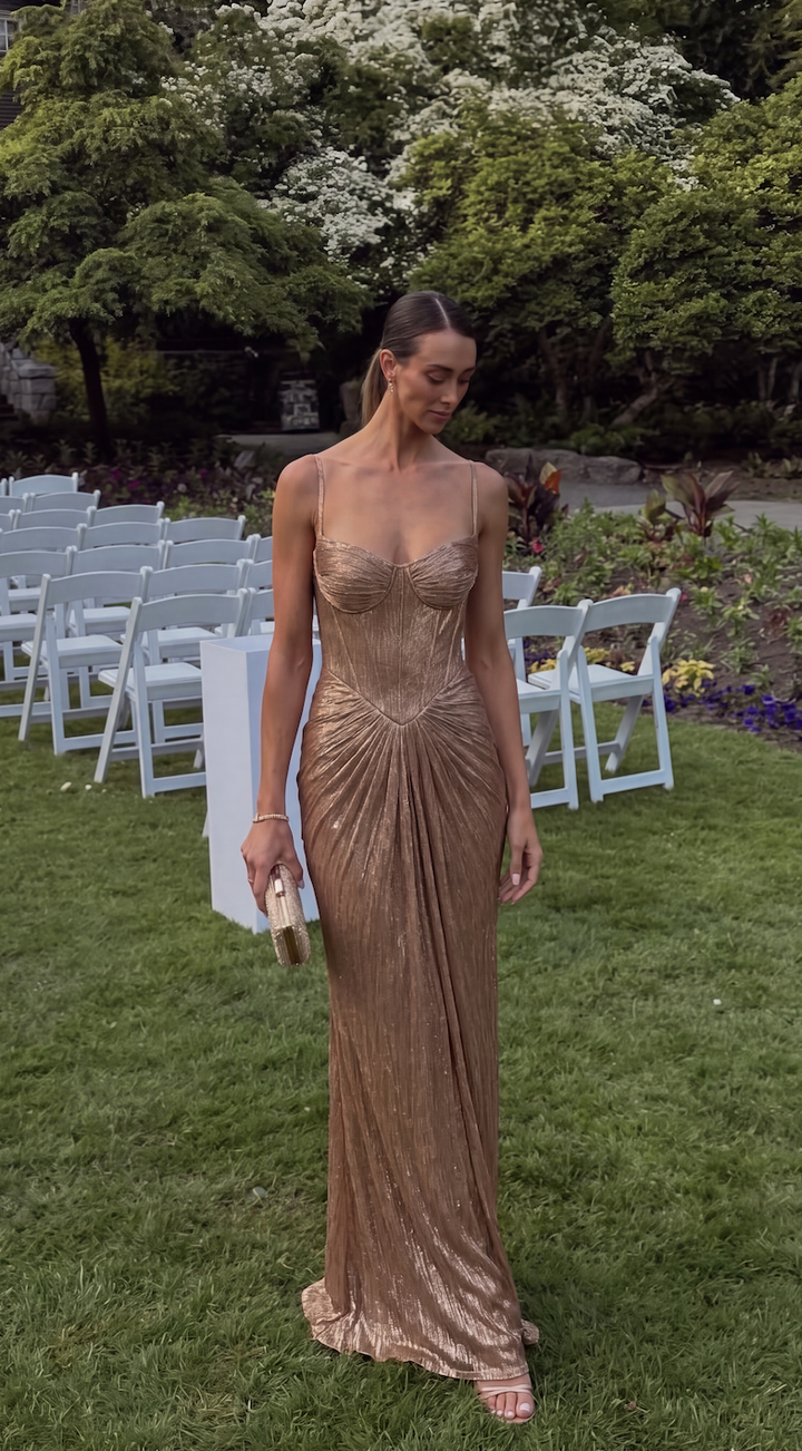 Adelgunde | Women Metallic Corset Wedding Guest Gown