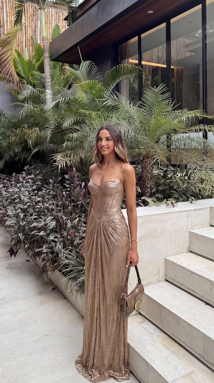 Adelgunde | Women Metallic Corset Wedding Guest Gown