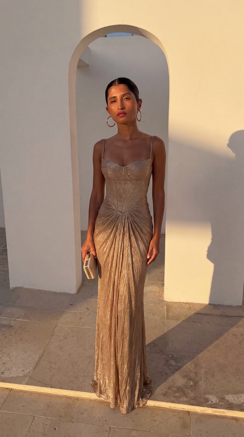 Adelgunde | Women Metallic Corset Wedding Guest Gown