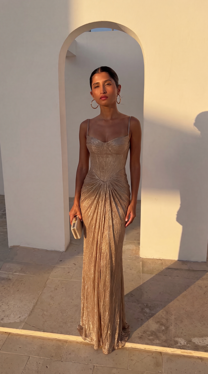 Adelgunde | Women Metallic Corset Wedding Guest Gown
