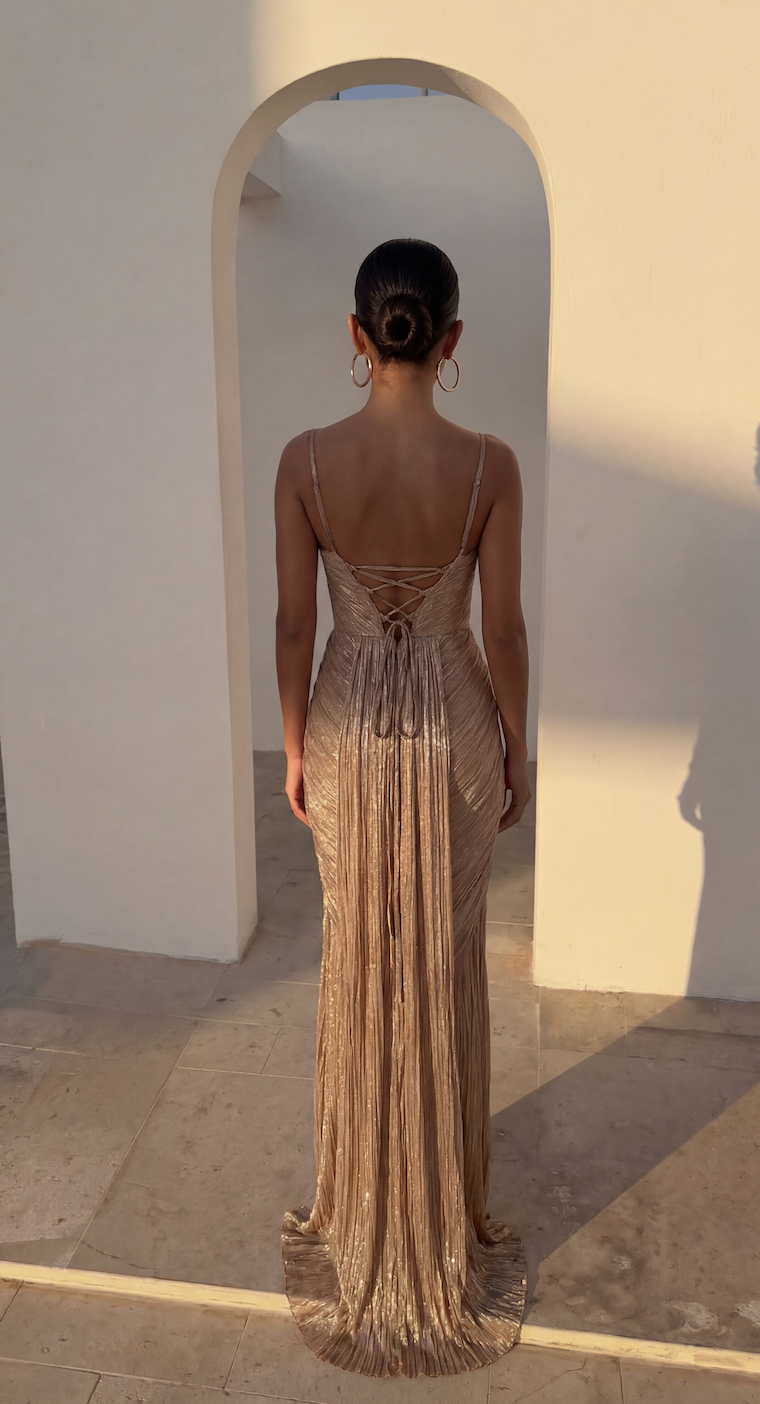 Adelgunde | Women Metallic Corset Wedding Guest Gown
