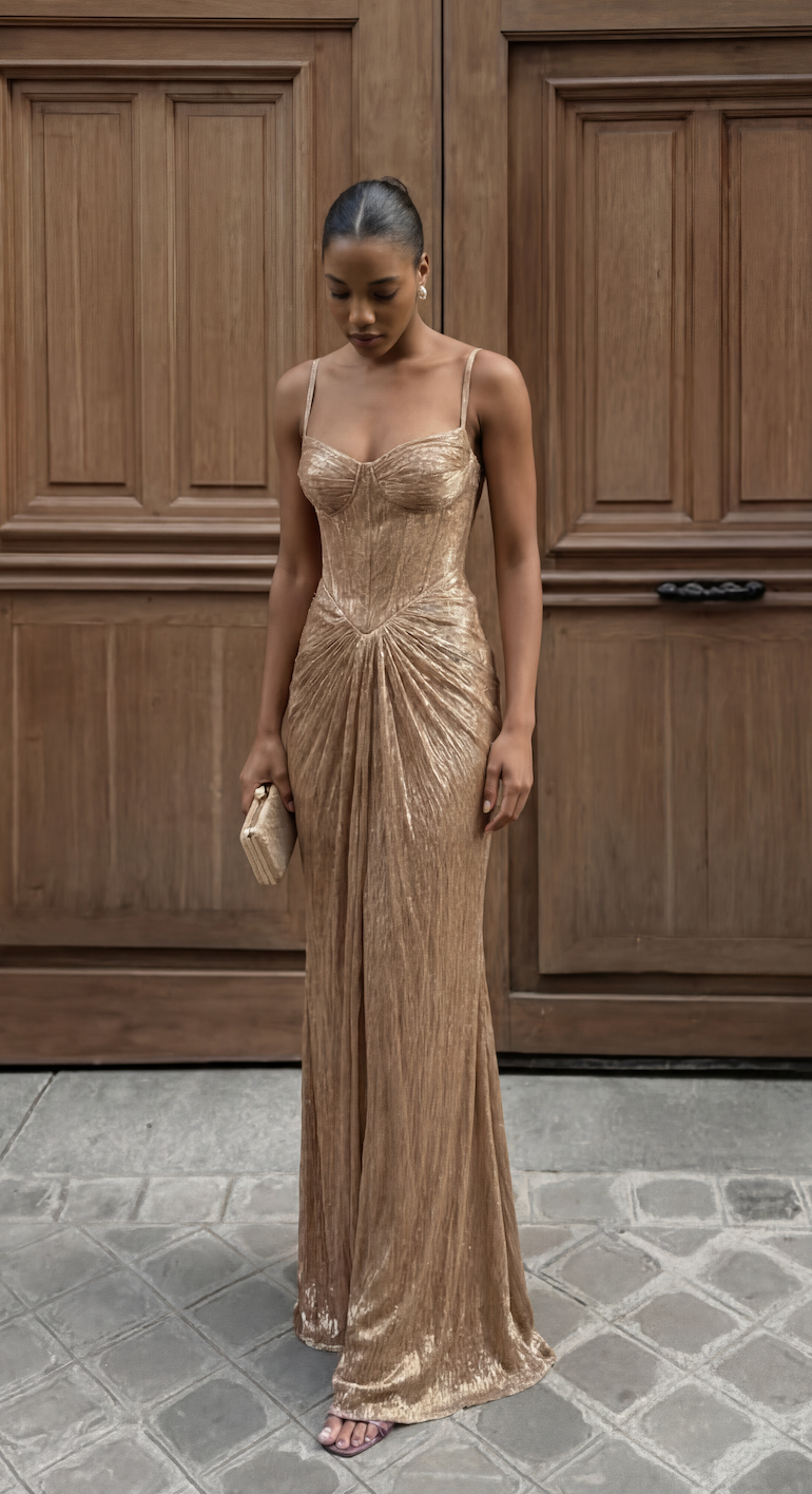 Adelgunde | Women Metallic Corset Wedding Guest Gown