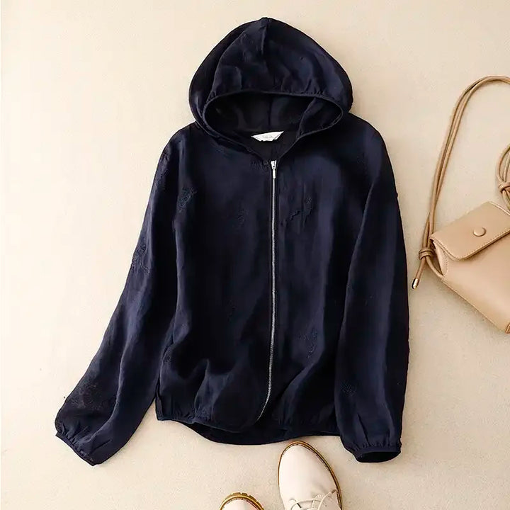 Jasmine | Women's Linen Hooded Casual Zip Front Coat