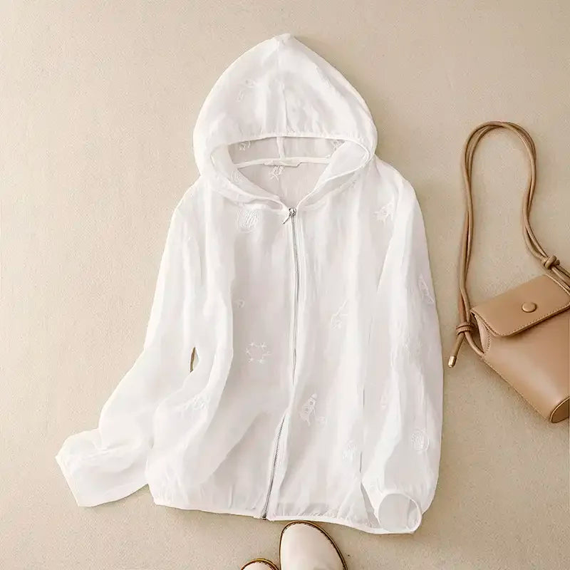 Jasmine | Women's Linen Hooded Casual Zip Front Coat