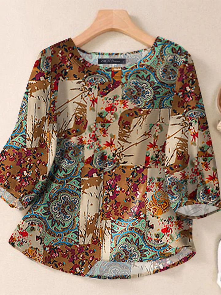 Juniper | Women's Floral Elbow Sleeve Cotton Bohemian Blouse
