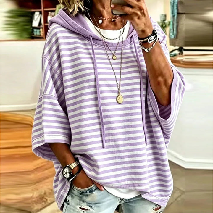 Effortless Striped Hooded Pullover