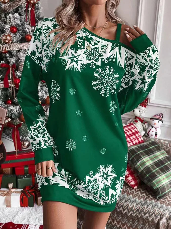 Wulflaed | Women Snowflake Cold Shoulder Christmas Party Dress