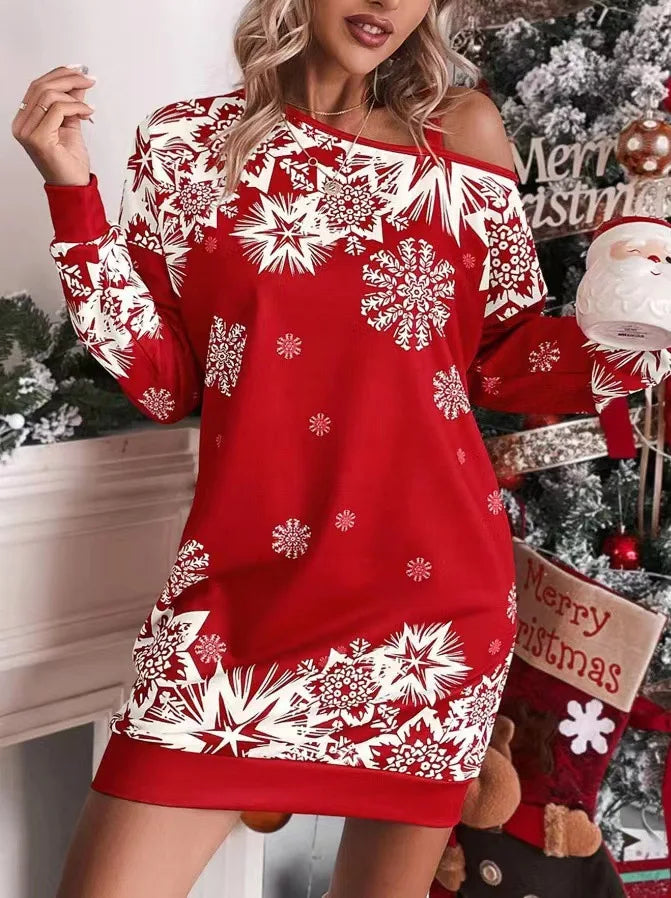 Wulflaed | Women Snowflake Cold Shoulder Christmas Party Dress